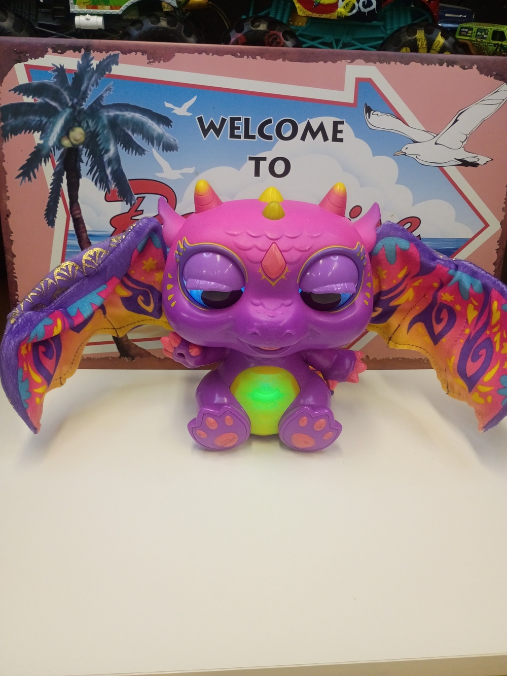 Purple Light-Up Plush Dragon Toy with Colorful Wings